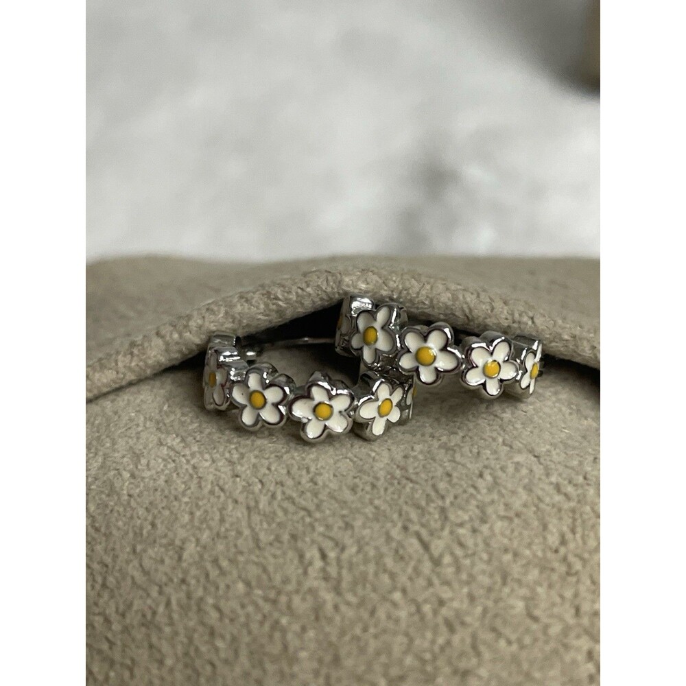 Paola Valentini Sterling Silver Enamel Flower Mini Hoop Huggers Dainty Small